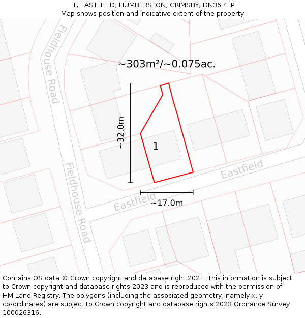 1, EASTFIELD, HUMBERSTON, GRIMSBY, DN36 4TP: Plot and title map