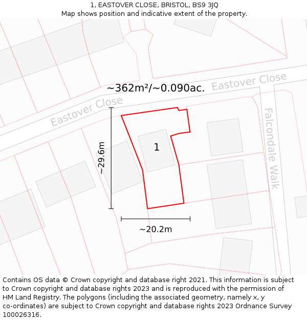 1, EASTOVER CLOSE, BRISTOL, BS9 3JQ: Plot and title map