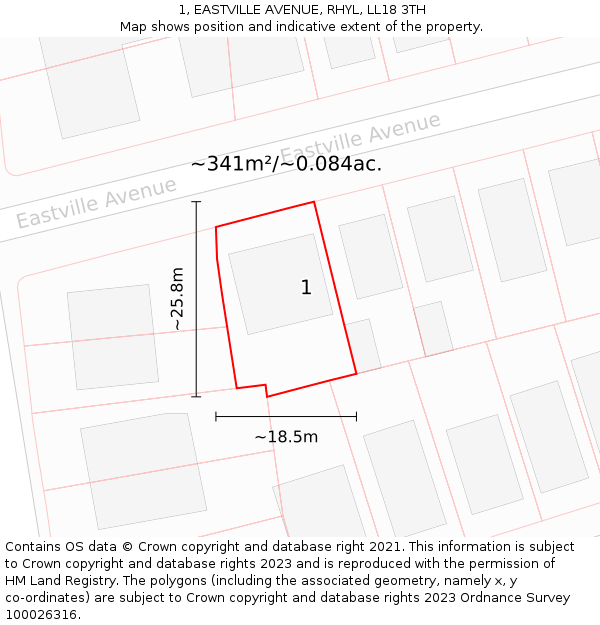 1, EASTVILLE AVENUE, RHYL, LL18 3TH: Plot and title map