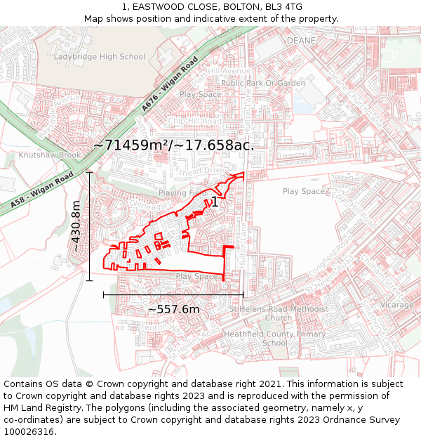 1, EASTWOOD CLOSE, BOLTON, BL3 4TG: Plot and title map