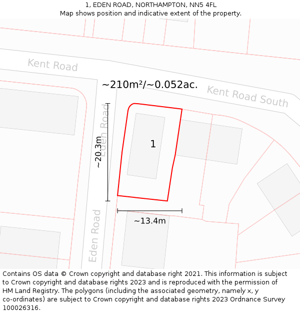 1, EDEN ROAD, NORTHAMPTON, NN5 4FL: Plot and title map