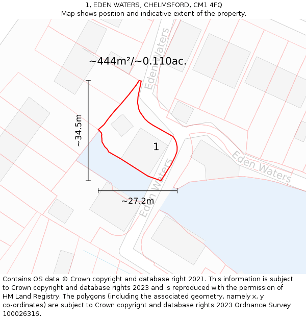 1, EDEN WATERS, CHELMSFORD, CM1 4FQ: Plot and title map