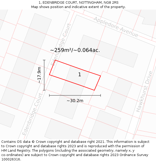 1, EDENBRIDGE COURT, NOTTINGHAM, NG8 2RS: Plot and title map