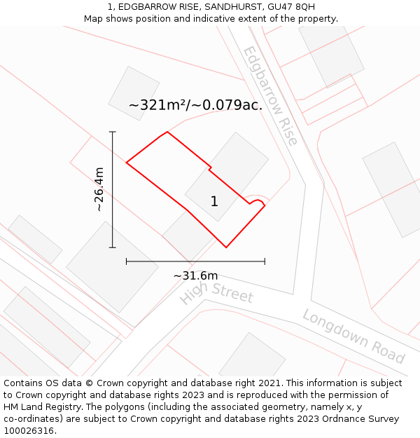 1, EDGBARROW RISE, SANDHURST, GU47 8QH: Plot and title map