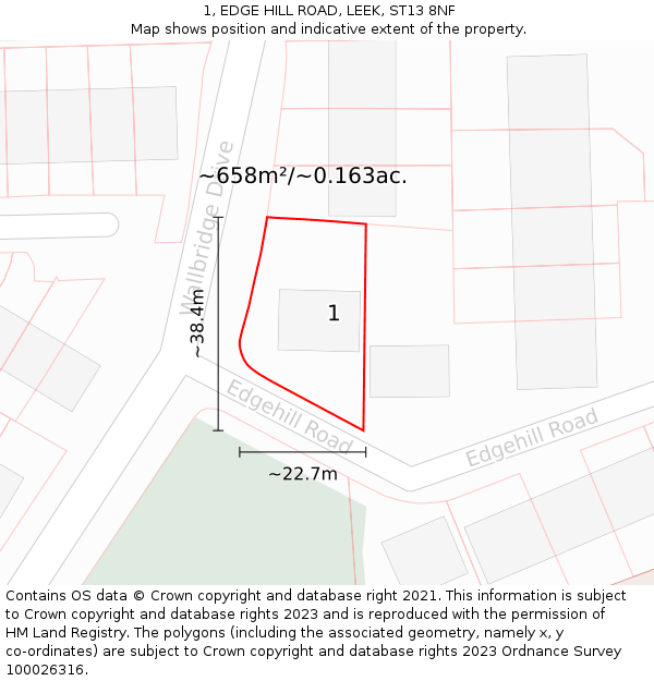 1, EDGE HILL ROAD, LEEK, ST13 8NF: Plot and title map