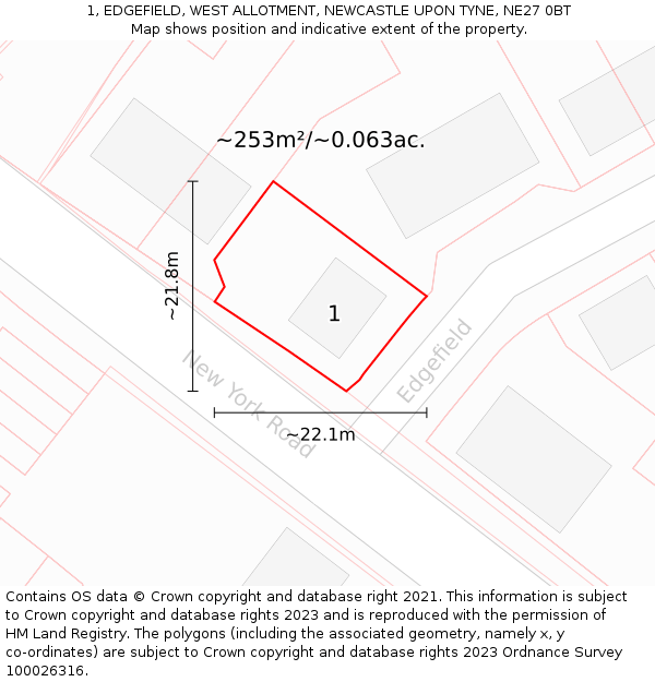 1, EDGEFIELD, WEST ALLOTMENT, NEWCASTLE UPON TYNE, NE27 0BT: Plot and title map