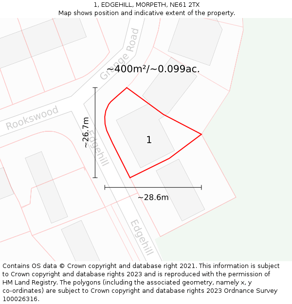 1, EDGEHILL, MORPETH, NE61 2TX: Plot and title map