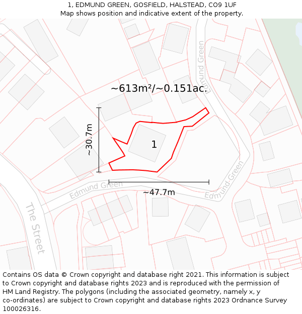1, EDMUND GREEN, GOSFIELD, HALSTEAD, CO9 1UF: Plot and title map