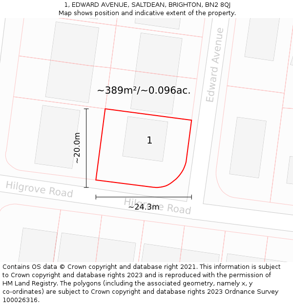 1, EDWARD AVENUE, SALTDEAN, BRIGHTON, BN2 8QJ: Plot and title map