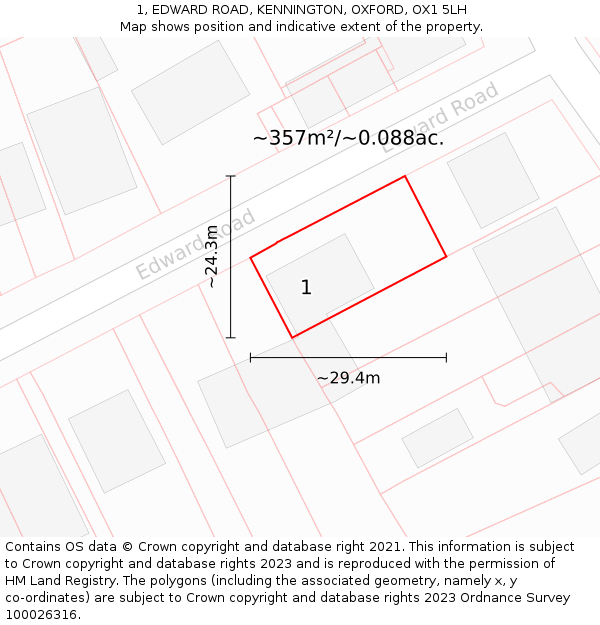 1, EDWARD ROAD, KENNINGTON, OXFORD, OX1 5LH: Plot and title map