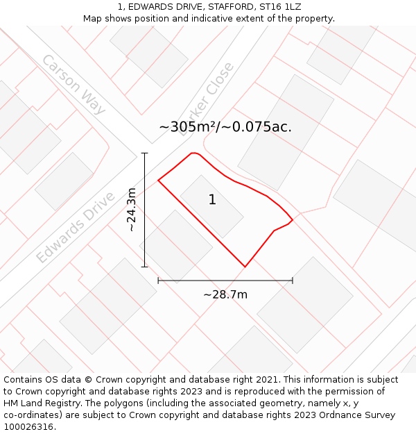 1, EDWARDS DRIVE, STAFFORD, ST16 1LZ: Plot and title map