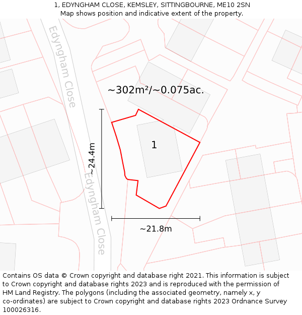 1, EDYNGHAM CLOSE, KEMSLEY, SITTINGBOURNE, ME10 2SN: Plot and title map