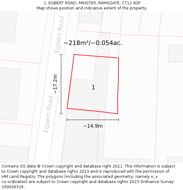 1, EGBERT ROAD, MINSTER, RAMSGATE, CT12 4DF: Plot and title map