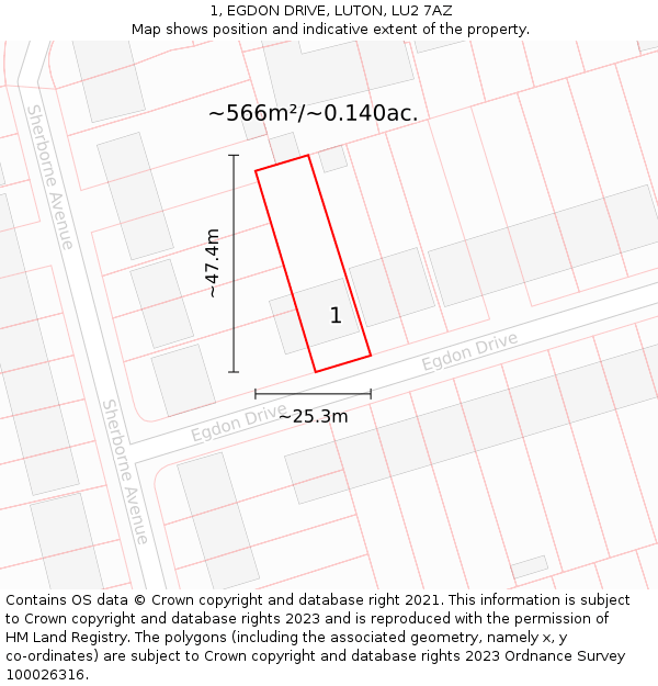 1, EGDON DRIVE, LUTON, LU2 7AZ: Plot and title map