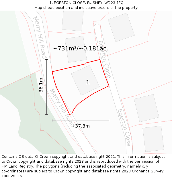 1, EGERTON CLOSE, BUSHEY, WD23 1FQ: Plot and title map