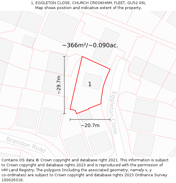 1, EGGLETON CLOSE, CHURCH CROOKHAM, FLEET, GU52 0XL: Plot and title map