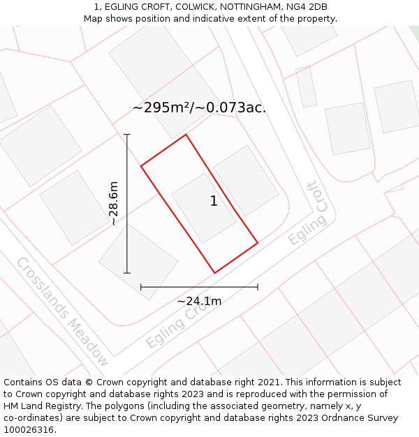 1, EGLING CROFT, COLWICK, NOTTINGHAM, NG4 2DB: Plot and title map