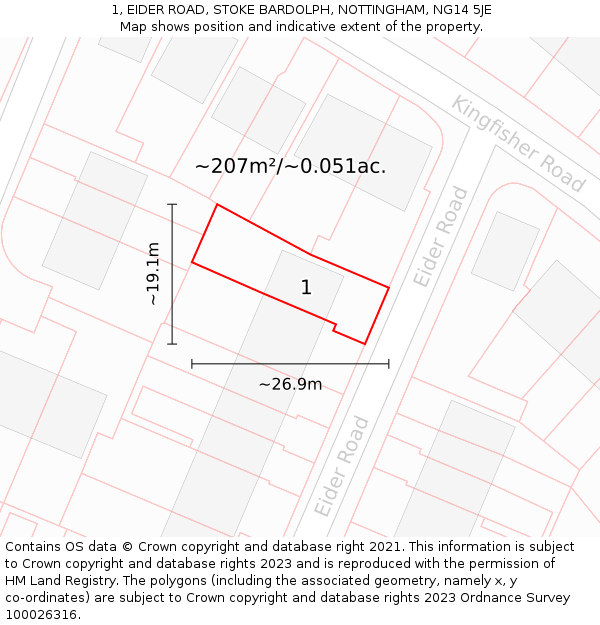 1, EIDER ROAD, STOKE BARDOLPH, NOTTINGHAM, NG14 5JE: Plot and title map