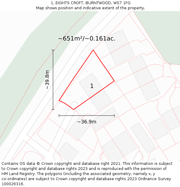 1, EIGHTS CROFT, BURNTWOOD, WS7 1FG: Plot and title map