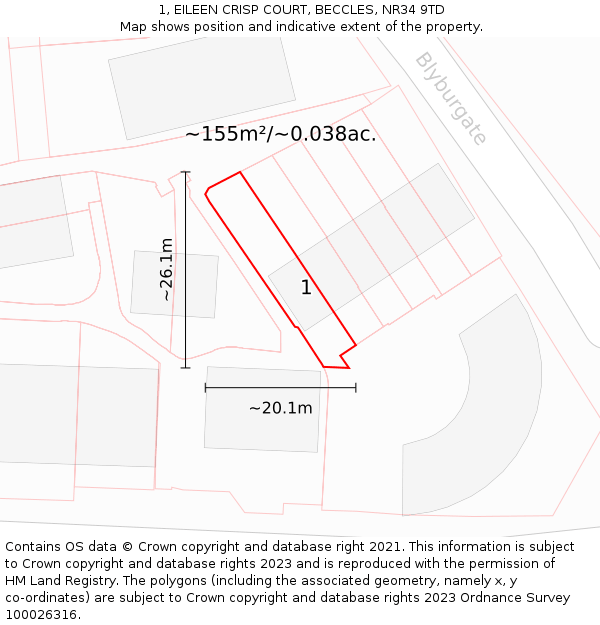 1, EILEEN CRISP COURT, BECCLES, NR34 9TD: Plot and title map