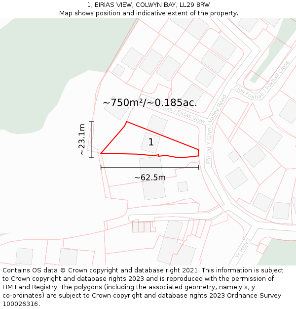 1, EIRIAS VIEW, COLWYN BAY, LL29 8RW: Plot and title map