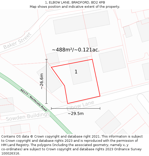 1, ELBOW LANE, BRADFORD, BD2 4PB: Plot and title map