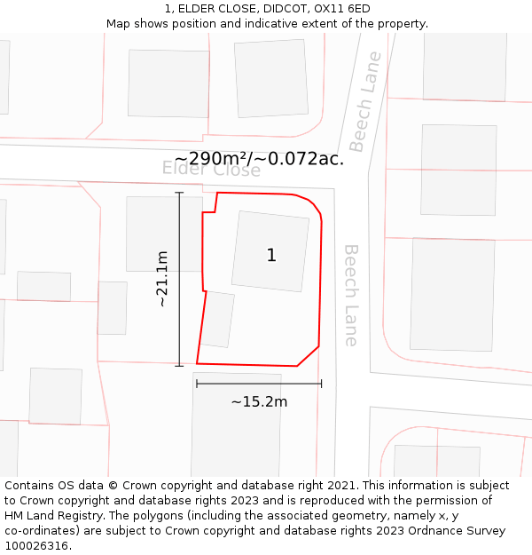 1, ELDER CLOSE, DIDCOT, OX11 6ED: Plot and title map