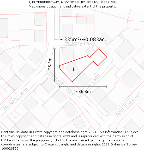 1, ELDERBERRY WAY, ALMONDSBURY, BRISTOL, BS32 4FH: Plot and title map