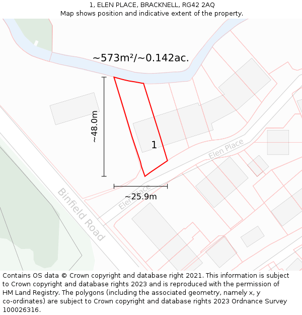 1, ELEN PLACE, BRACKNELL, RG42 2AQ: Plot and title map