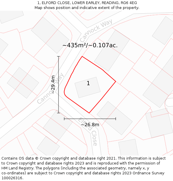 1, ELFORD CLOSE, LOWER EARLEY, READING, RG6 4EG: Plot and title map