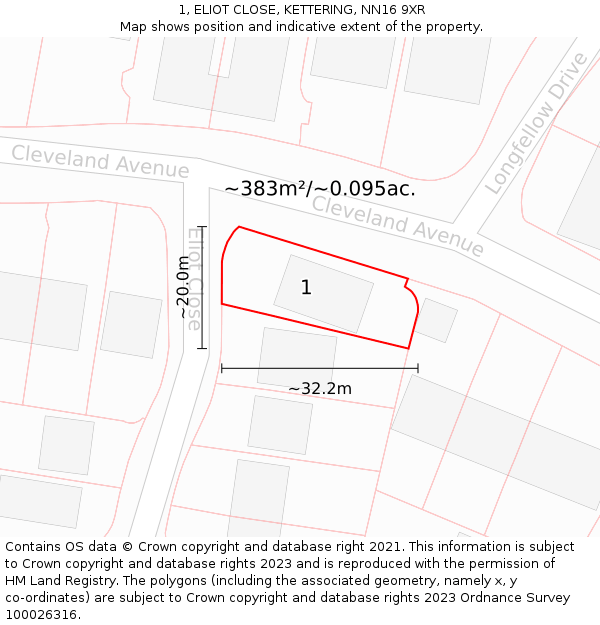 1, ELIOT CLOSE, KETTERING, NN16 9XR: Plot and title map