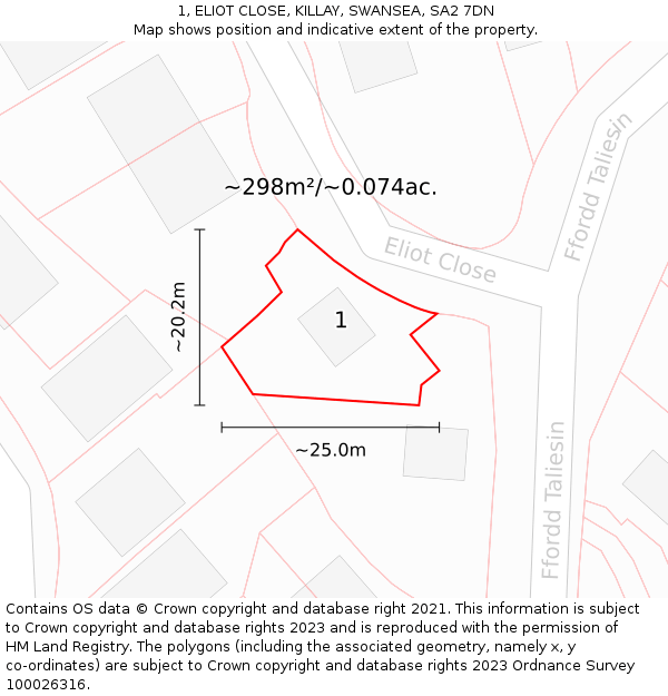 1, ELIOT CLOSE, KILLAY, SWANSEA, SA2 7DN: Plot and title map