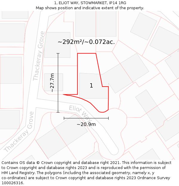 1, ELIOT WAY, STOWMARKET, IP14 1RG: Plot and title map