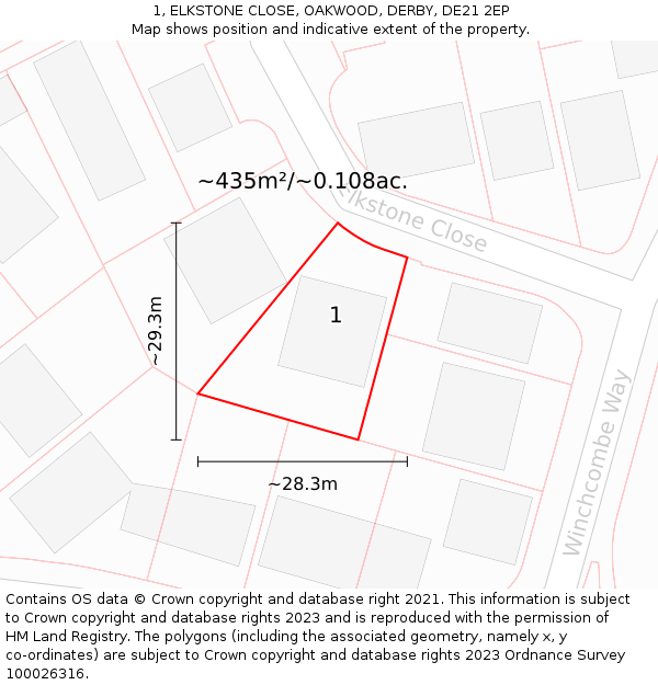 1, ELKSTONE CLOSE, OAKWOOD, DERBY, DE21 2EP: Plot and title map