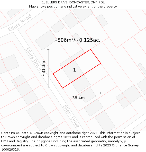 1, ELLERS DRIVE, DONCASTER, DN4 7DL: Plot and title map