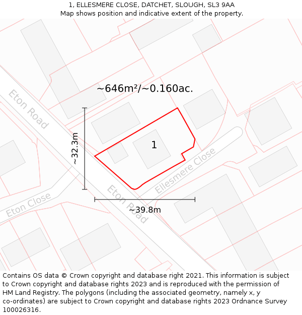 1, ELLESMERE CLOSE, DATCHET, SLOUGH, SL3 9AA: Plot and title map