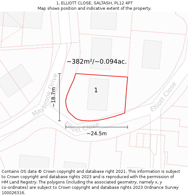 1, ELLIOTT CLOSE, SALTASH, PL12 4PT: Plot and title map