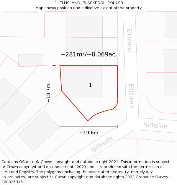 1, ELLISLAND, BLACKPOOL, FY4 4SB: Plot and title map