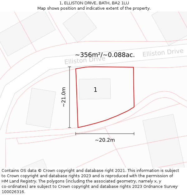 1, ELLISTON DRIVE, BATH, BA2 1LU: Plot and title map