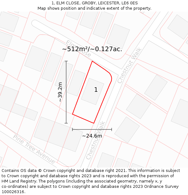 1, ELM CLOSE, GROBY, LEICESTER, LE6 0ES: Plot and title map