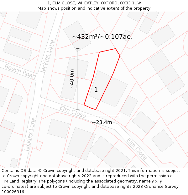 1, ELM CLOSE, WHEATLEY, OXFORD, OX33 1UW: Plot and title map