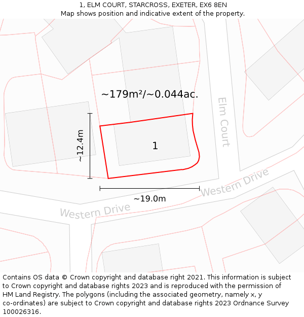 1, ELM COURT, STARCROSS, EXETER, EX6 8EN: Plot and title map