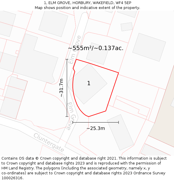 1, ELM GROVE, HORBURY, WAKEFIELD, WF4 5EP: Plot and title map