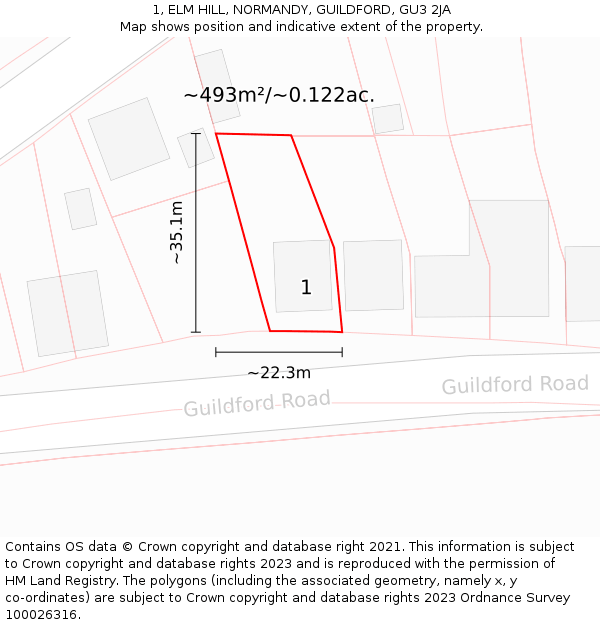 1, ELM HILL, NORMANDY, GUILDFORD, GU3 2JA: Plot and title map