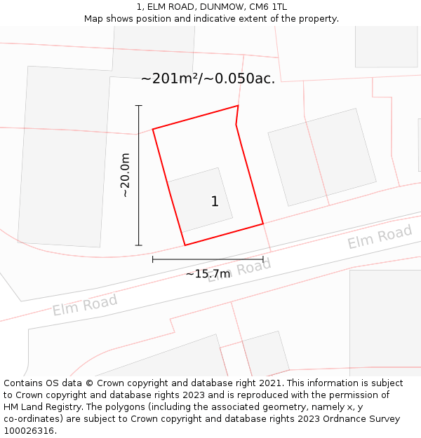 1, ELM ROAD, DUNMOW, CM6 1TL: Plot and title map