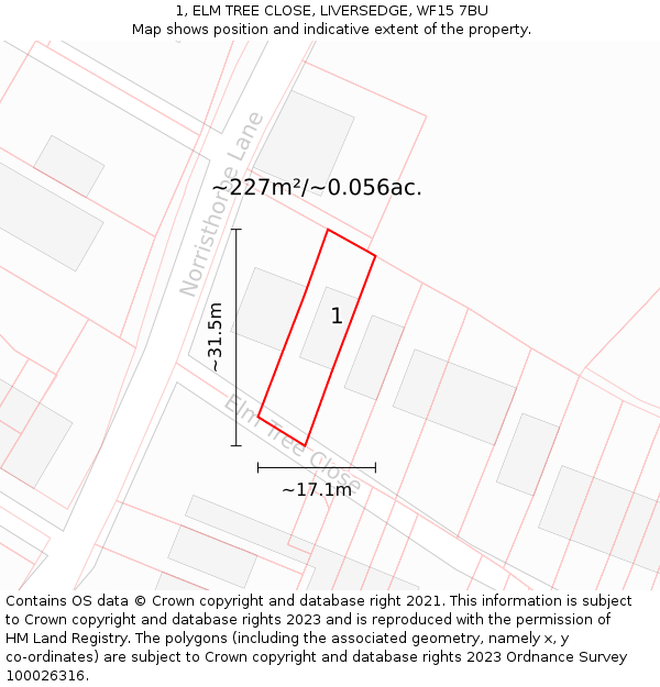 1, ELM TREE CLOSE, LIVERSEDGE, WF15 7BU: Plot and title map