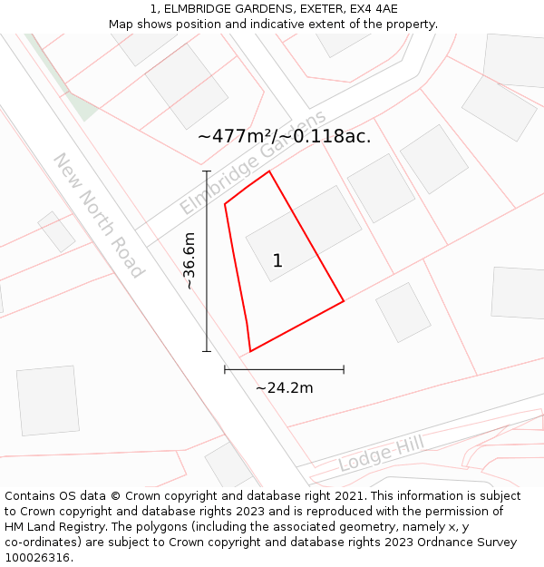 1, ELMBRIDGE GARDENS, EXETER, EX4 4AE: Plot and title map