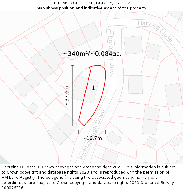 1, ELMSTONE CLOSE, DUDLEY, DY1 3LZ: Plot and title map