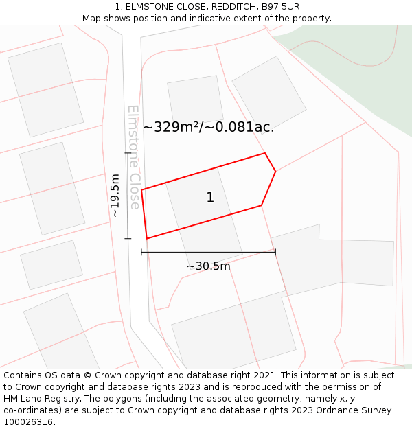 1, ELMSTONE CLOSE, REDDITCH, B97 5UR: Plot and title map