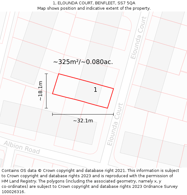 1, ELOUNDA COURT, BENFLEET, SS7 5QA: Plot and title map